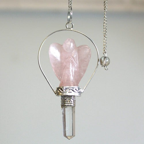 Angel Pendulum with Ring- Rose Quartz, Green Aventurine, Black Agate, Yellow Quartz