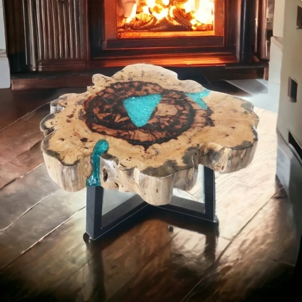 Tamarind and Resin Coffee Table - Aqua
