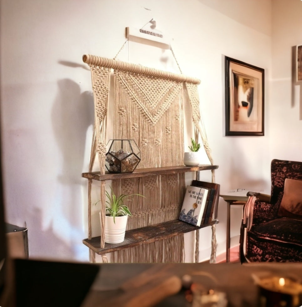 Macrame Hanging Shelves - Brown -Blue-Black