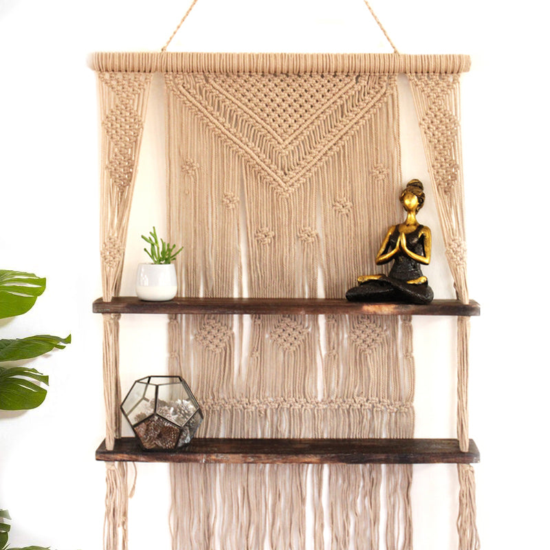 Macrame Hanging Shelves - Brown -Blue-Black