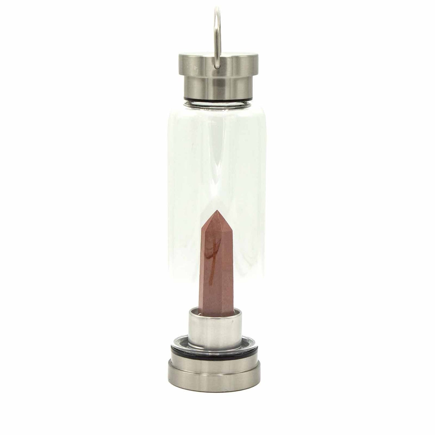 Crystal Infused Glass Water Bottle - Cleansing Clear Quartz, Amethyst, Rose Quartz, Red Jasper - Obelisk