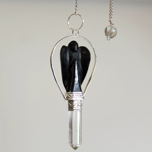 Angel Pendulum with Ring- Rose Quartz, Green Aventurine, Black Agate, Yellow Quartz