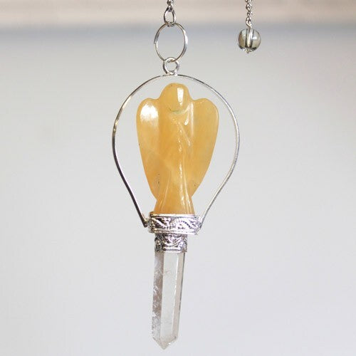 Angel Pendulum with Ring- Rose Quartz, Green Aventurine, Black Agate, Yellow Quartz