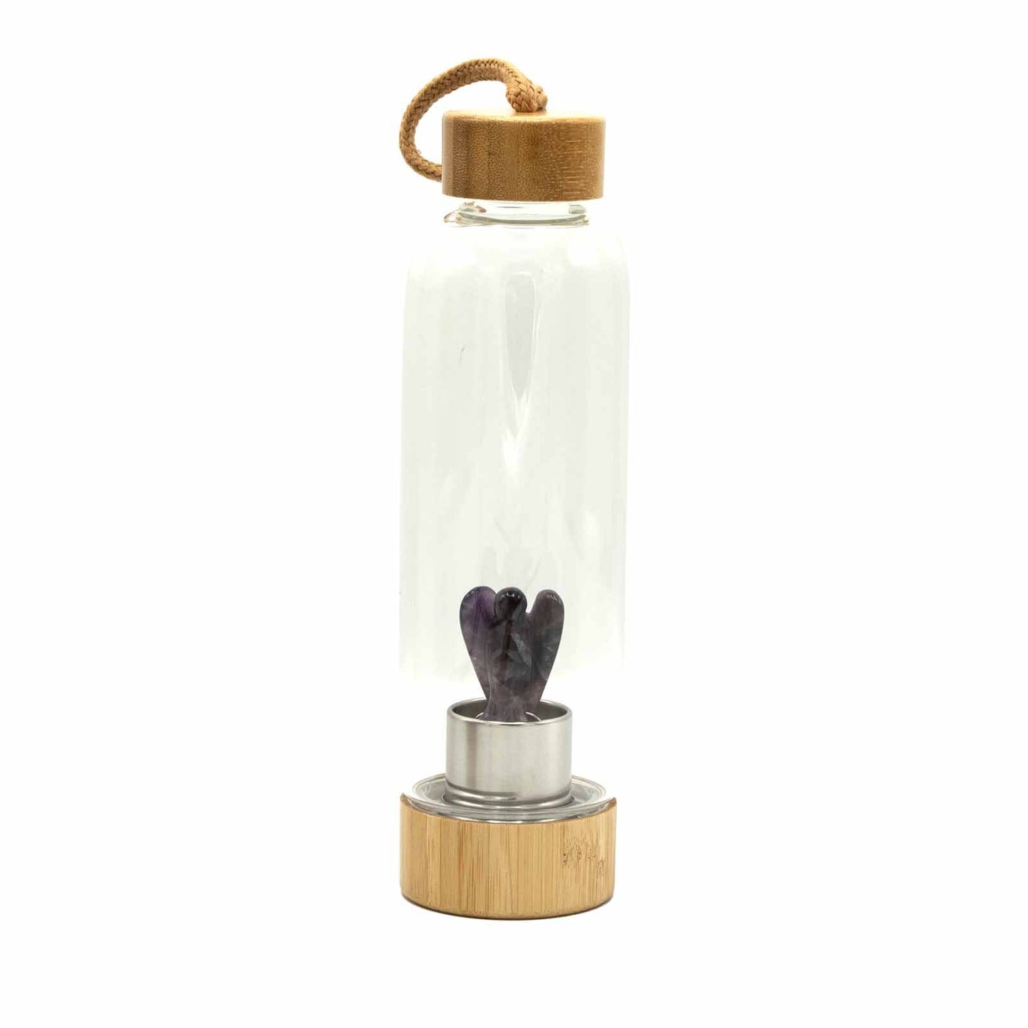 Crystal Infused Glass Water Bottle - Cleansing Clear Quartz, Rose Quartz, Amethst, Red Jasper- Angel
