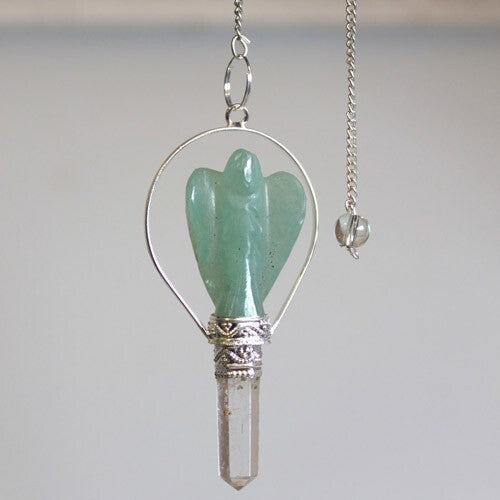 Angel Pendulum with Ring- Rose Quartz, Green Aventurine, Black Agate, Yellow Quartz