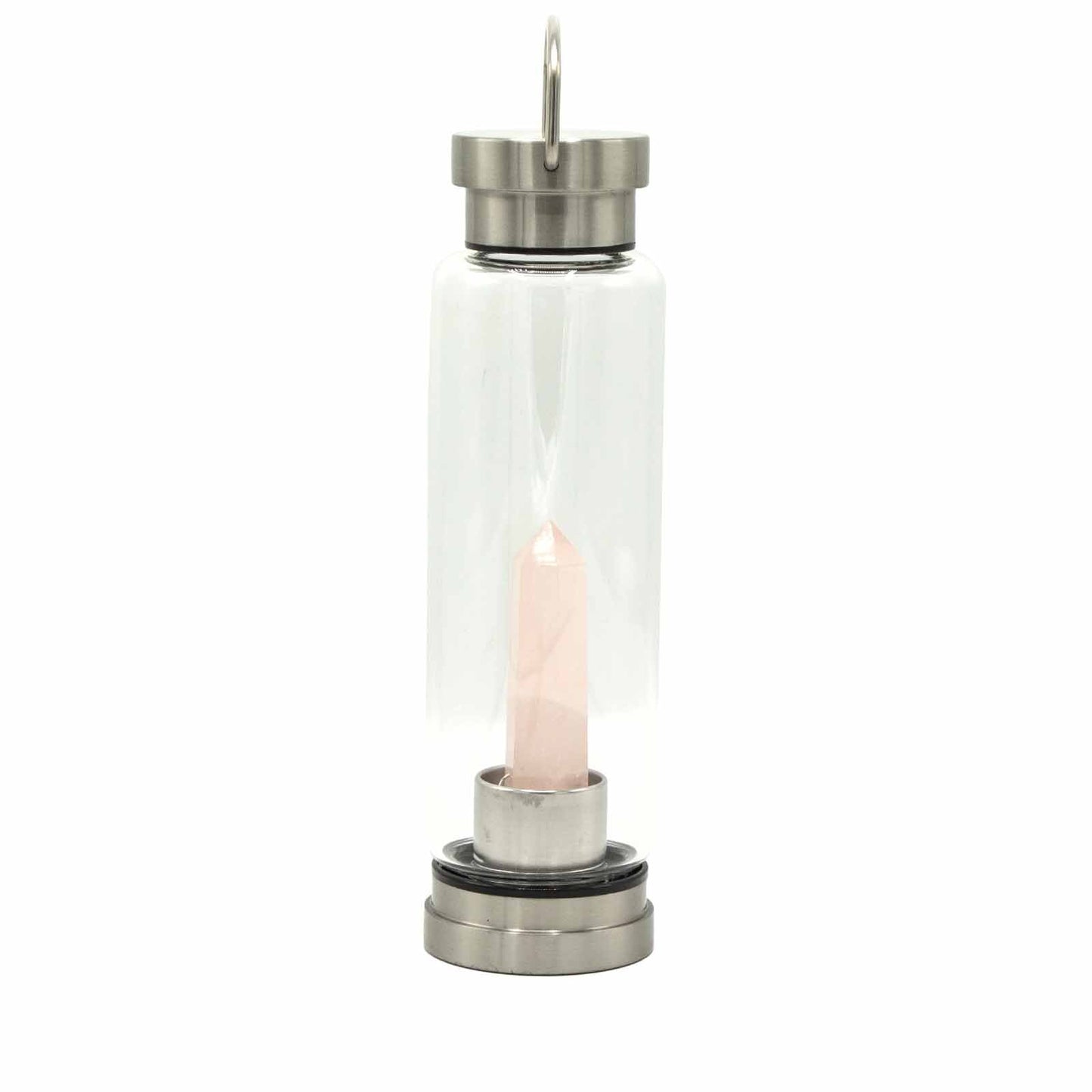 Crystal Infused Glass Water Bottle - Cleansing Clear Quartz, Amethyst, Rose Quartz, Red Jasper - Obelisk