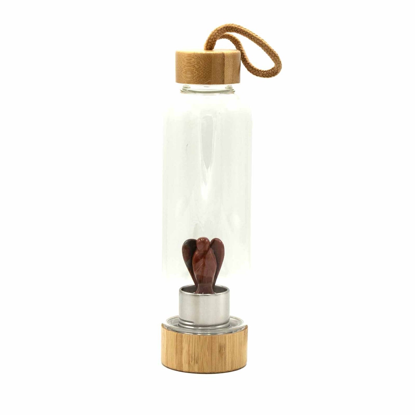 Crystal Infused Glass Water Bottle - Cleansing Clear Quartz, Rose Quartz, Amethst, Red Jasper- Angel