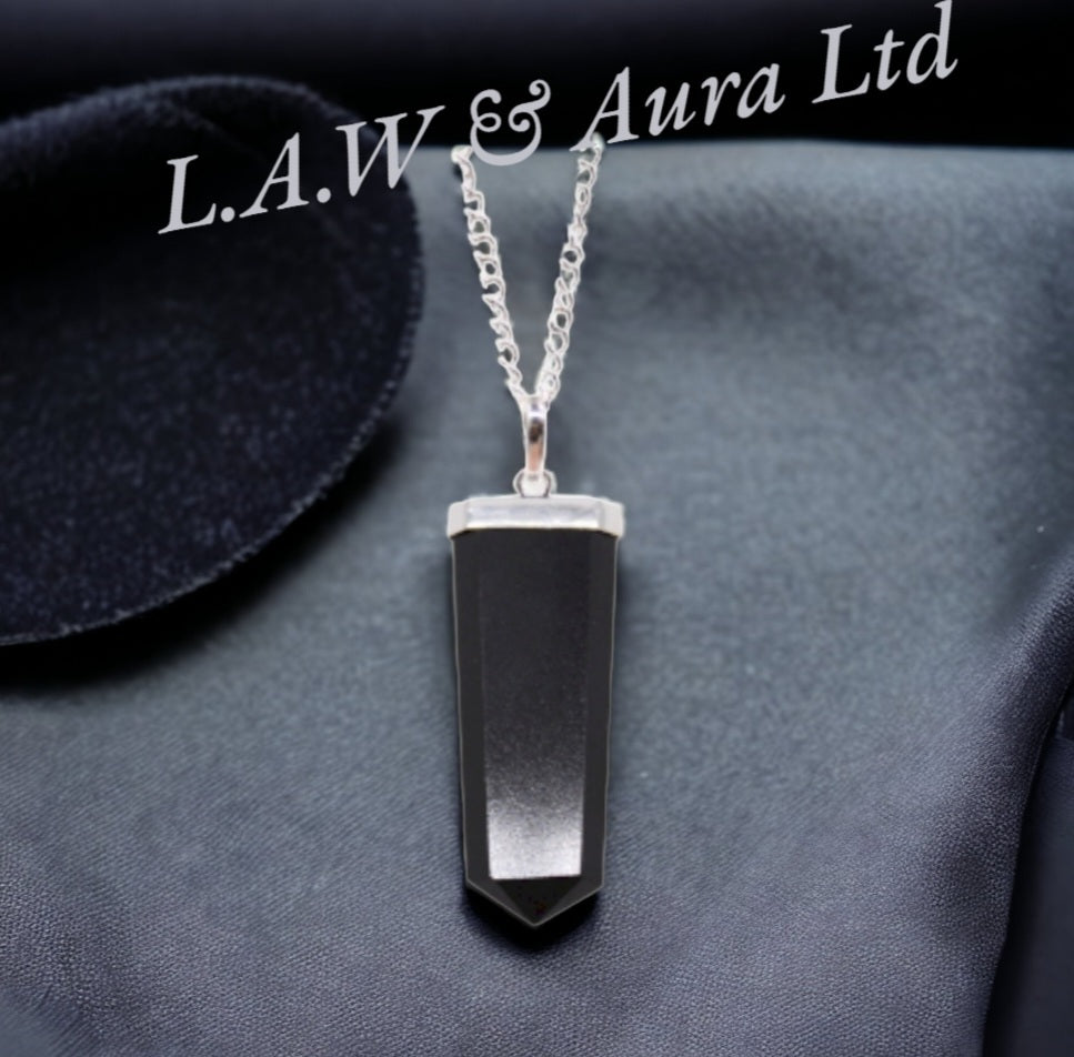 Gemstone Flat Pencil Pendant - Rose Quartz, Rock Quartz, Amethyst, Black Agate, Tigers Eye