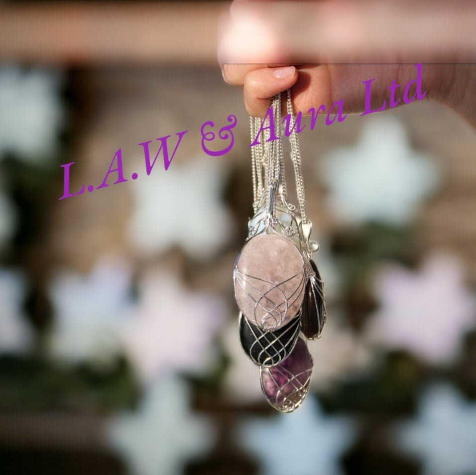 Swirl Wrapped Gemstone Necklace - Opalite, Amethyst, Rose Quartz, Tigers Eye , Black Onyx