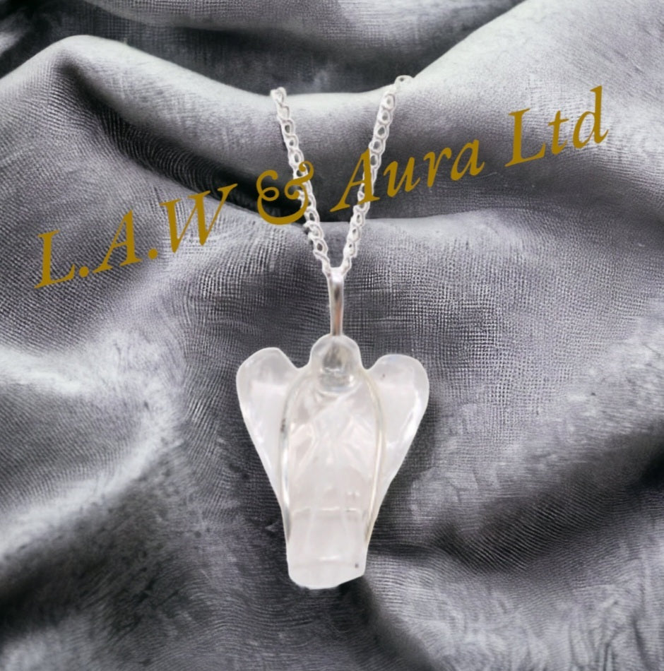 Gemstone Guardian Angel Pendant - Amethyst, Rose Quartz, Rock Crystal, Black Agate, Tigers Eye