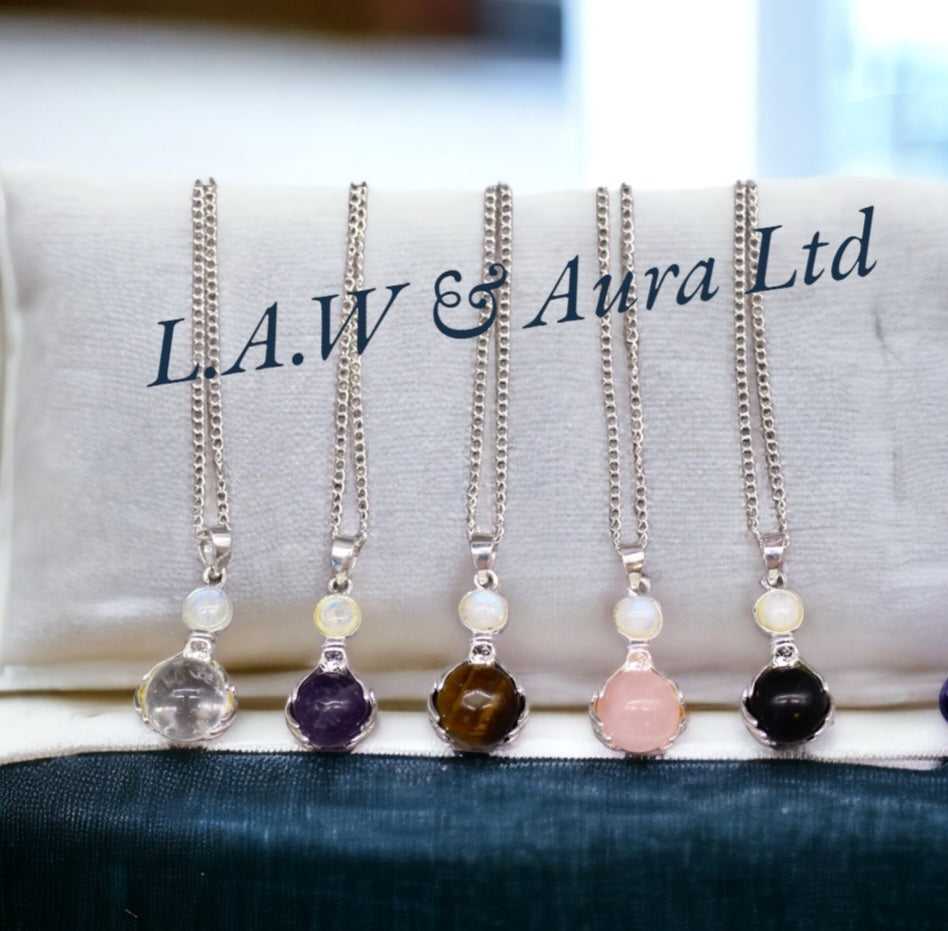 Gemstone Healing Hands Pendant - Amethyst, Rock Quartz, Rose Quartz, Tigers Eye, Black Agate
