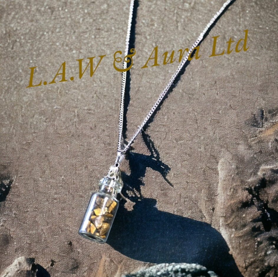 Bottled Gemstones Necklace - Rose Quartz, Amethyst, Oplalite, Black Onyx, Tigers Eye