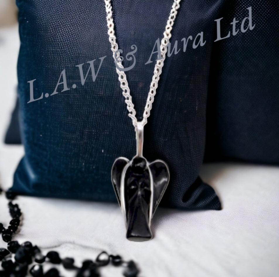 Gemstone Guardian Angel Pendant - Amethyst, Rose Quartz, Rock Crystal, Black Agate, Tigers Eye