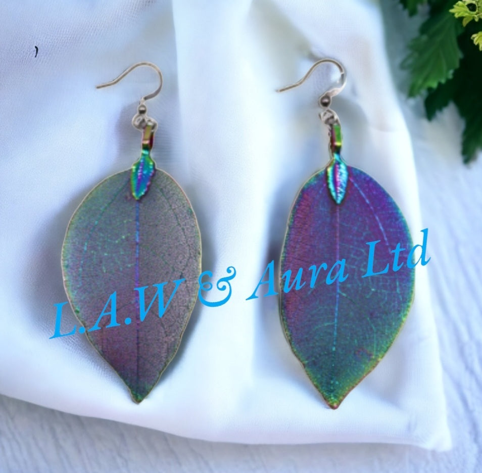 Earrings - Bravery Leaf - Silver, Multi Colour, Gold