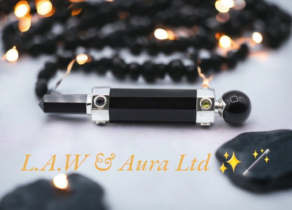 Hexagonal Crystal Healing Wand - 12cm - Rose Quartz, Rock Quartz, Black Agate