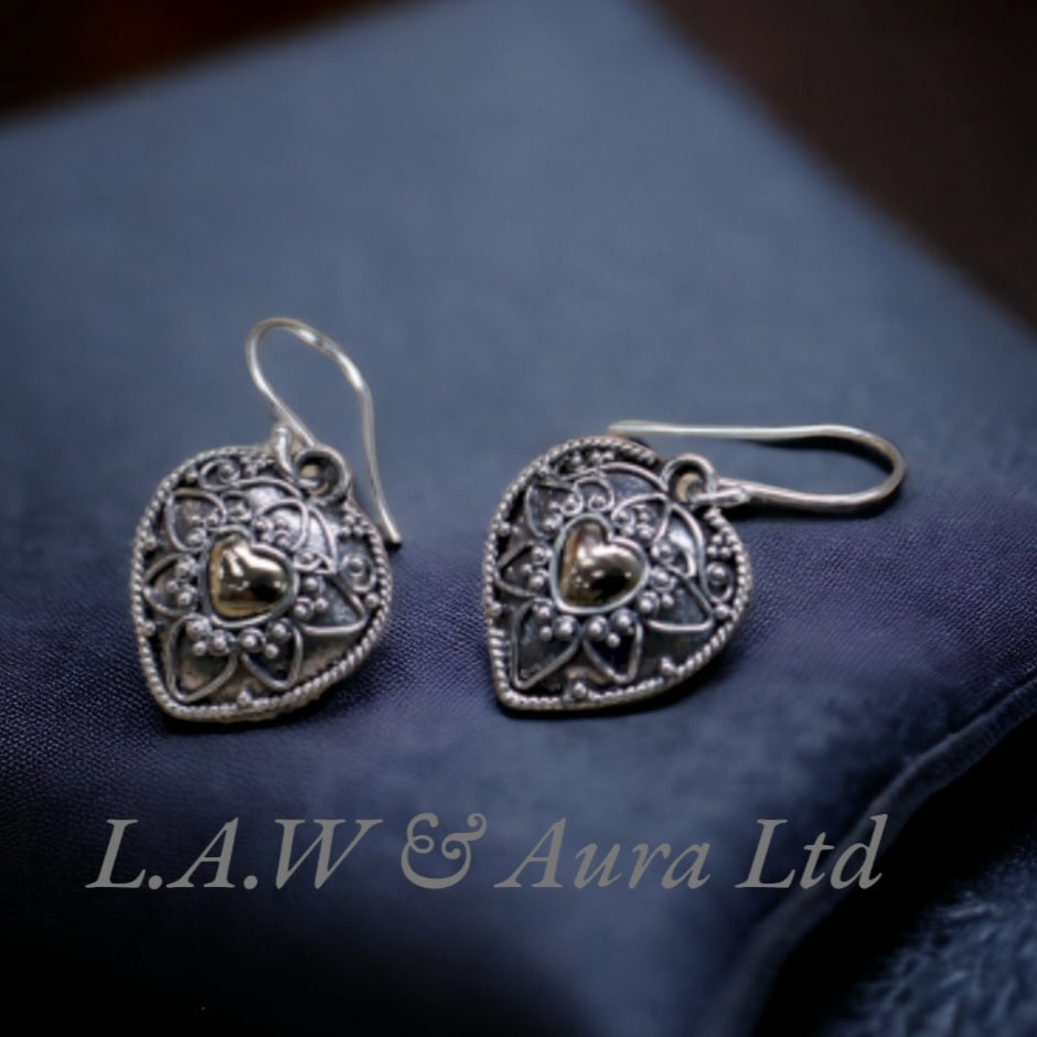 Silver & Gold Earring - Mandala Hearts