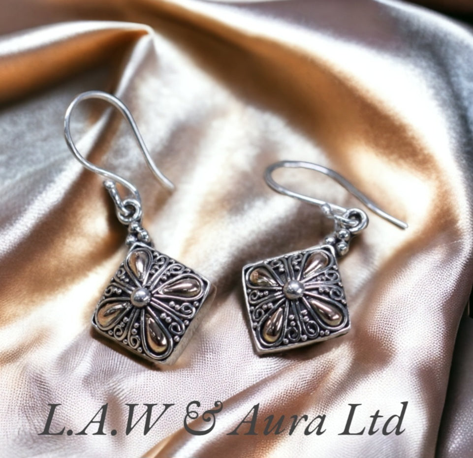 Silver & Gold Earring - Square Drop