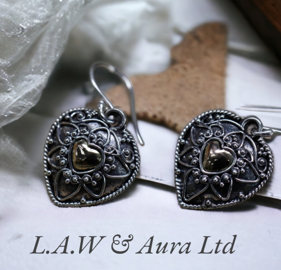 Silver & Gold Earring - Mandala Hearts