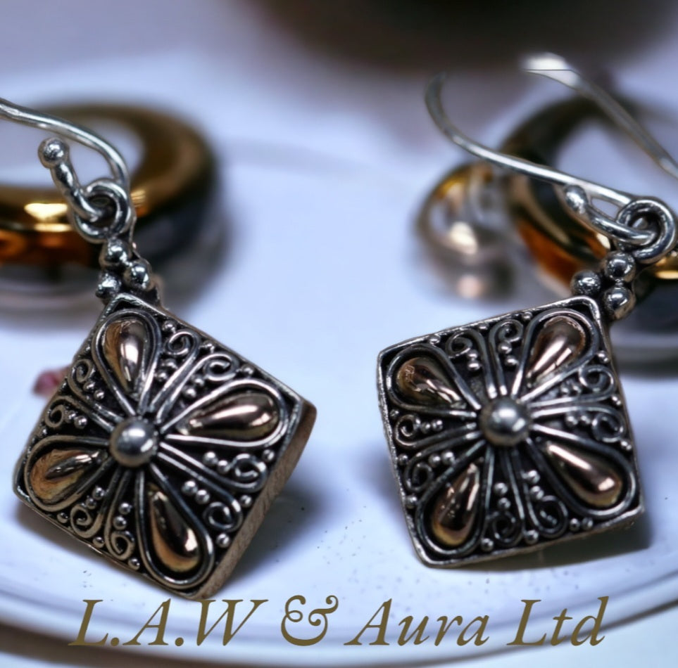 Silver & Gold Earring - Square Drop