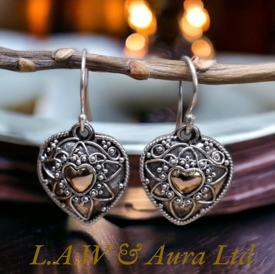 Silver & Gold Earring - Mandala Hearts