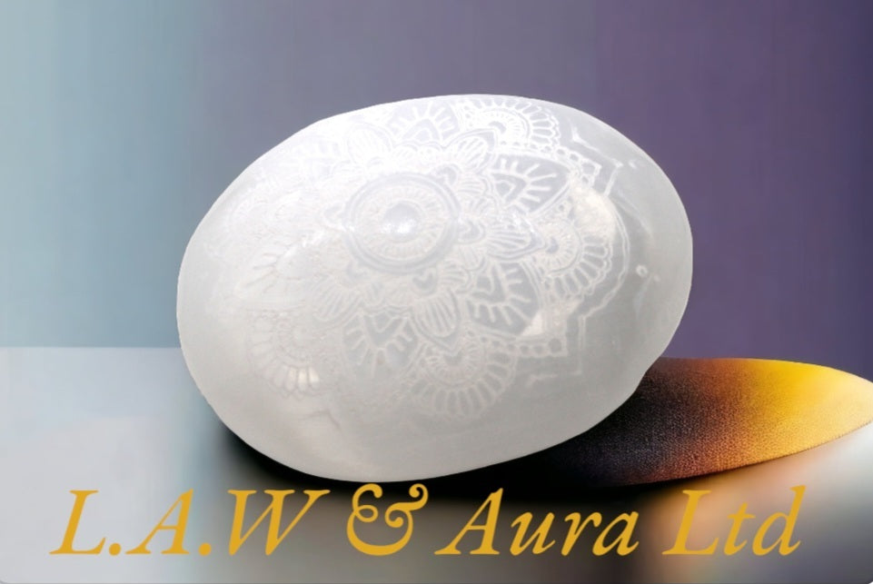 Selenite Palm Stone - Mandala Engraved