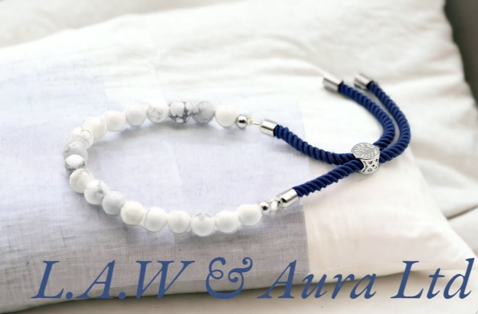 925 Silver Plated Gemstone Navy String Bracelet - White Howlite
