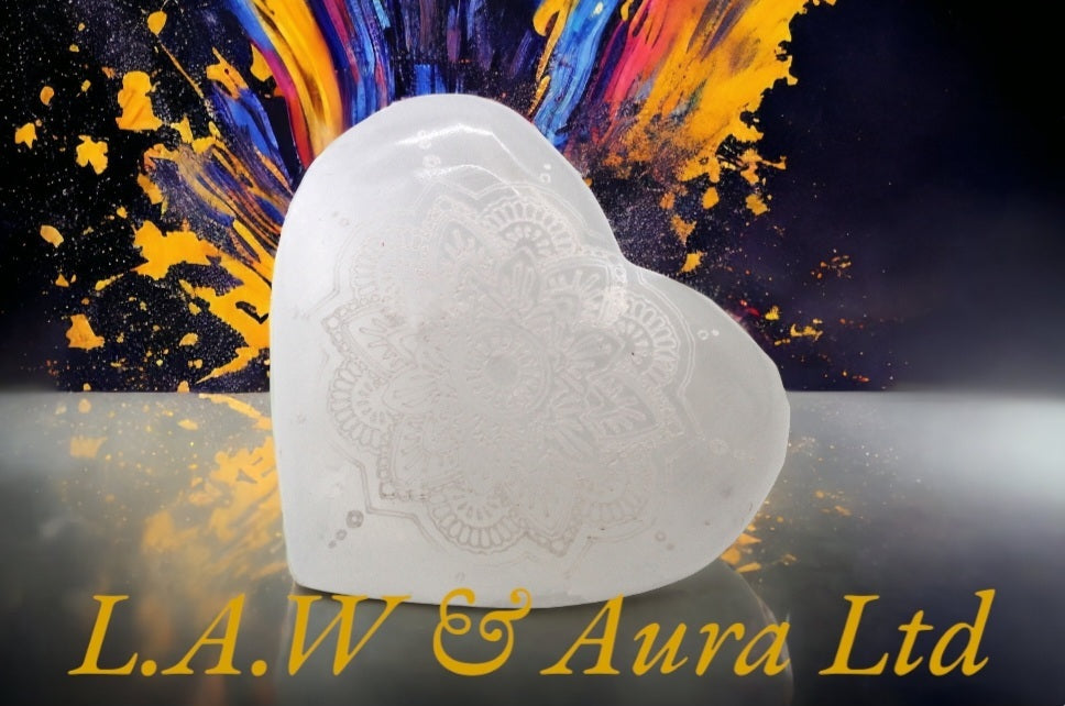 Selenite Heart - 7-8cm - Mandala Engraved