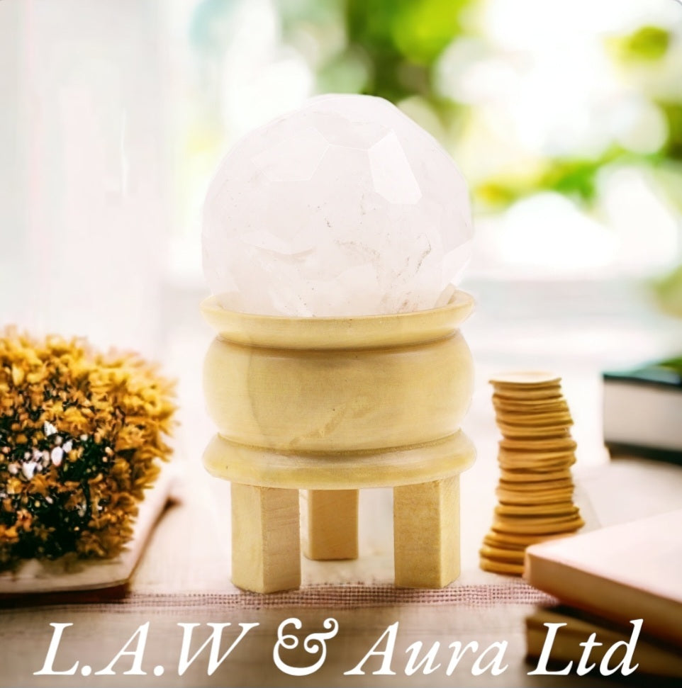 Gemstone Faceted Healing Ball & Stand - Rock Quartz