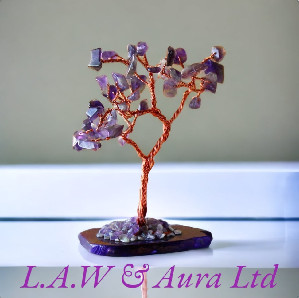 Gemstone Tree - Amethyst on Natural Agate Base (35 stones)
