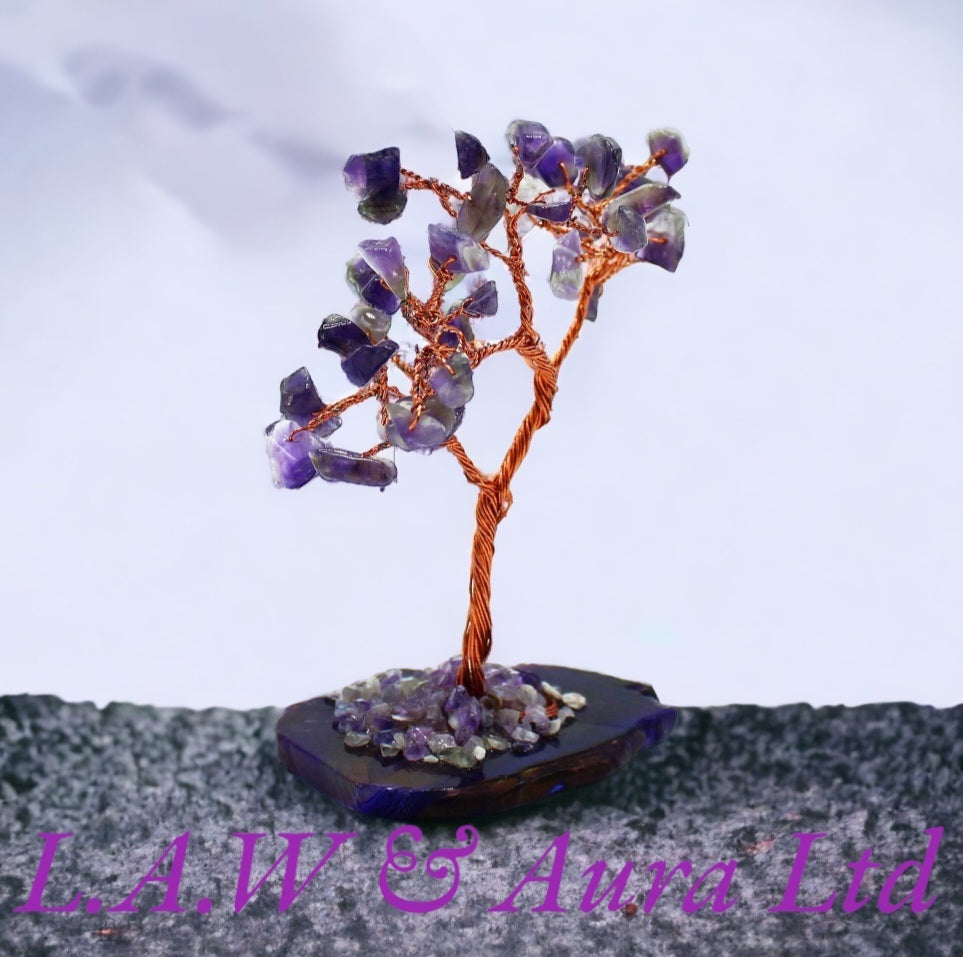Gemstone Tree - Amethyst on Natural Agate Base (35 stones)