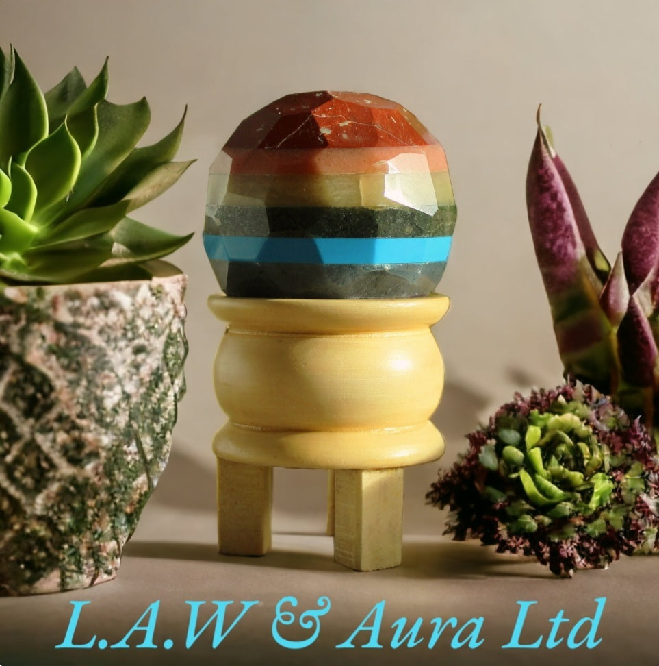 Gemstone Faceted Healing Ball & Stand - Seven Chakra