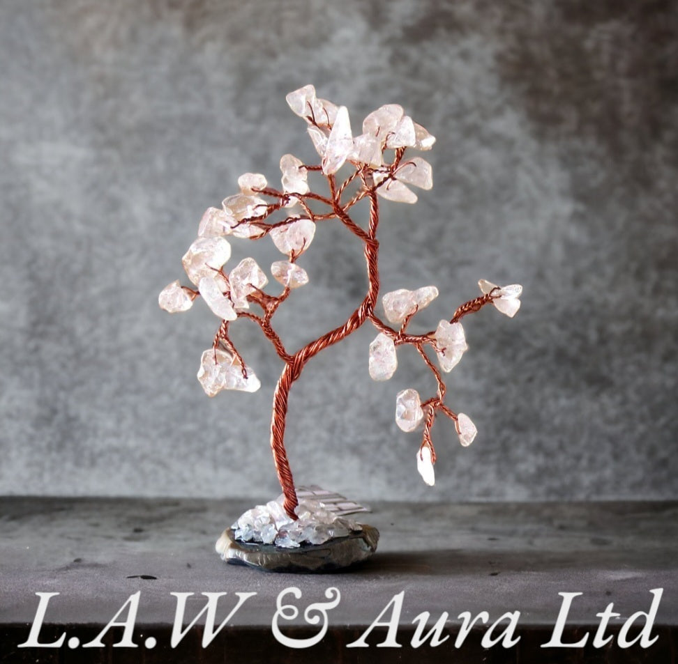 Gemstone Tree - Rock Quartz on Black Agate Base (35 stones)