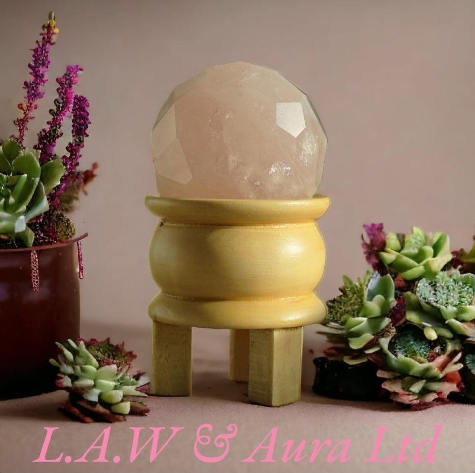 Gemstone Faceted Healing Ball & Stand - Rose Quartz