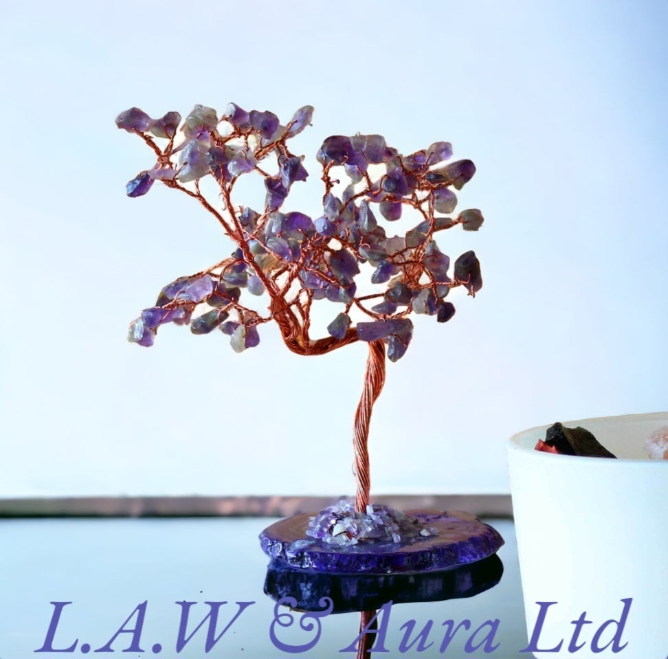 Lrg Gemstone Tree - Amethyst on Natural Agate Base (100 stones)