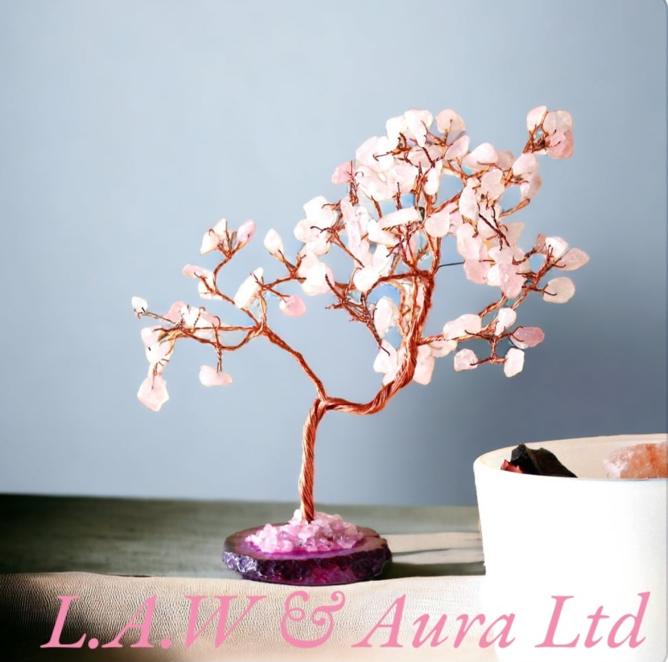 Lrg Gemstone Tree - Rose Quartz on Pink Agate Base (100 stones)