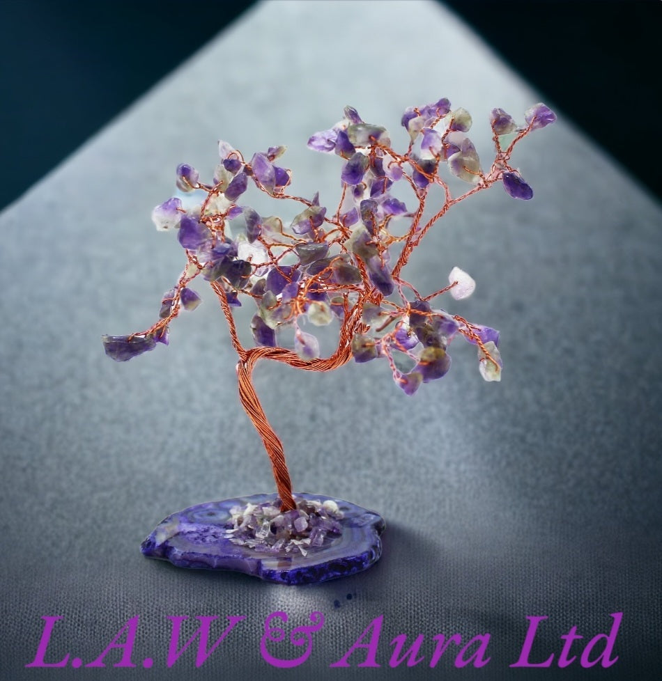 Lrg Gemstone Tree - Amethyst on Natural Agate Base (100 stones)