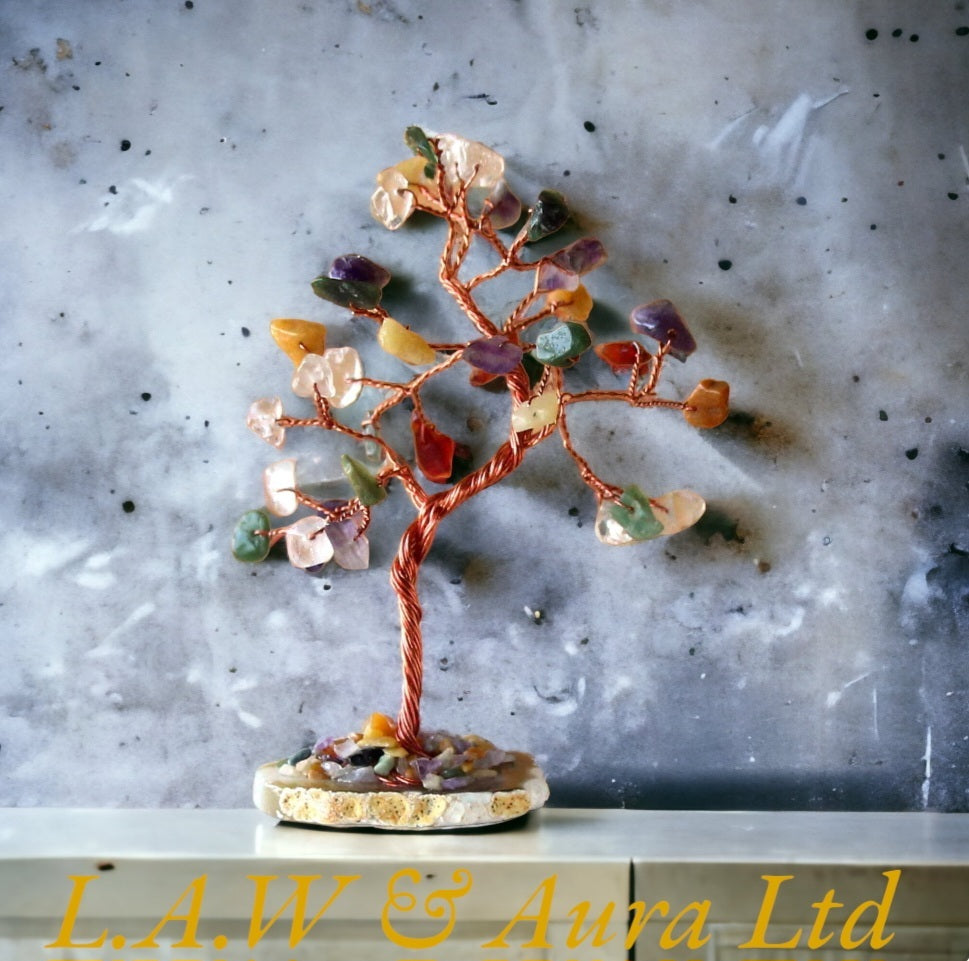 Gemstone Tree - Multi Stones on Natural Agate Base (35 stones)