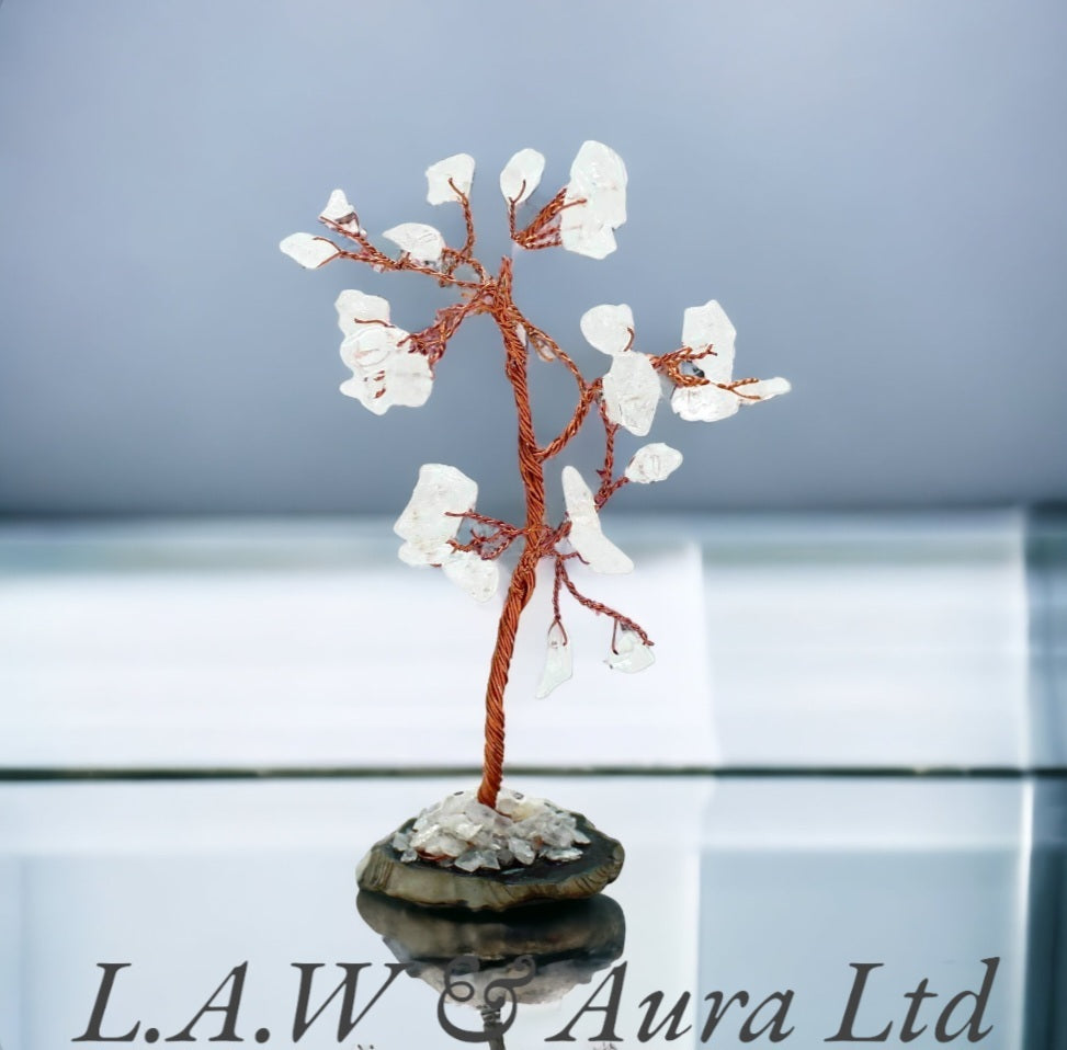 Gemstone Tree - Rock Quartz on Black Agate Base (35 stones)