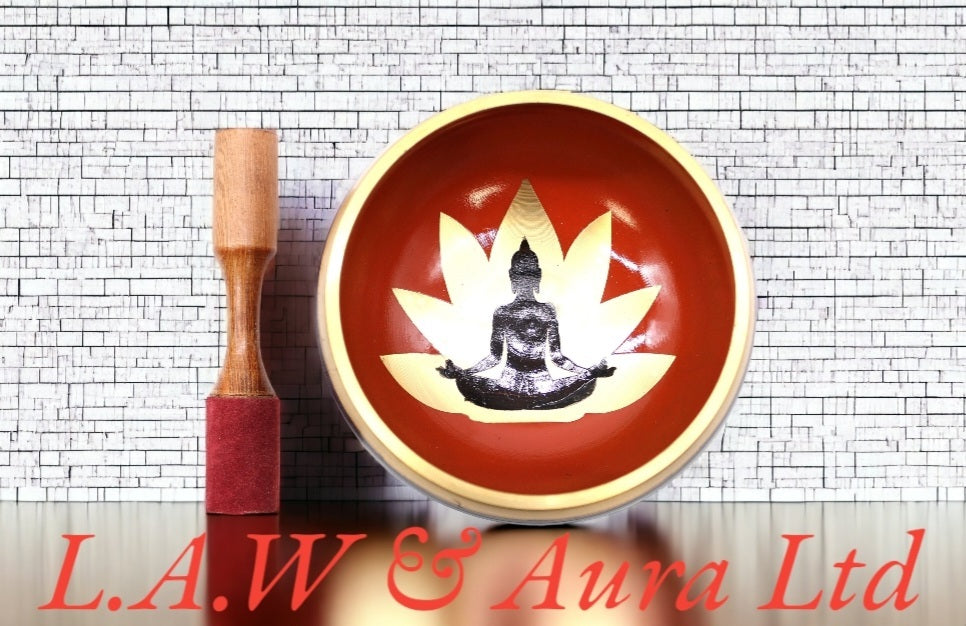 Lrg Buddha Singing Bowl Set- Black/Orange 14cm