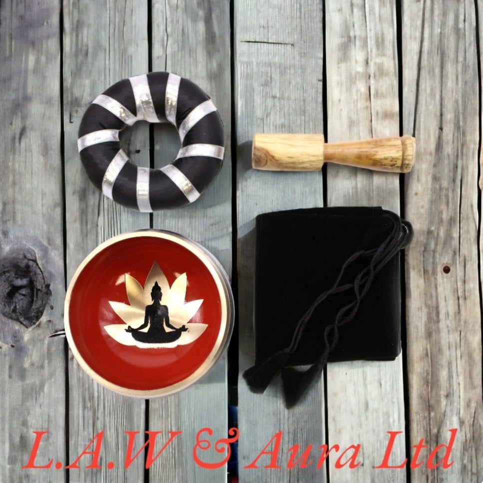Buddha Singing Bowl Set- Black/Orange 10.7cm