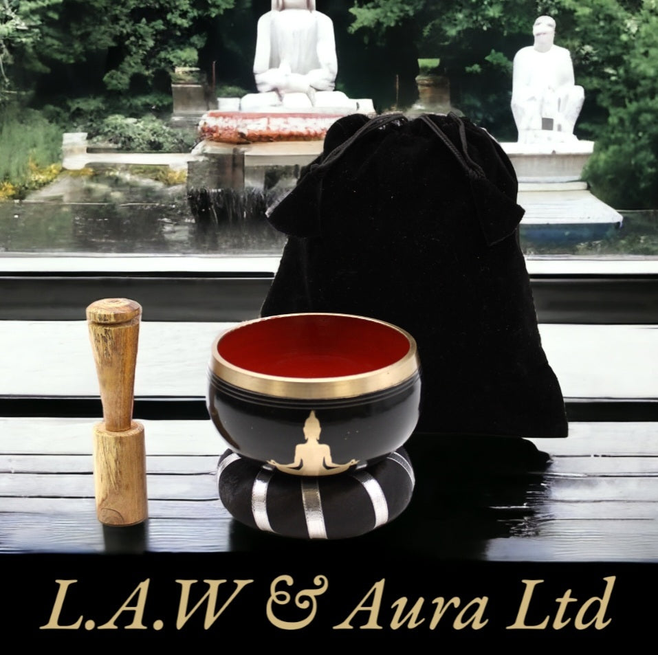 Buddha Singing Bowl Set- Black/Orange 10.7cm