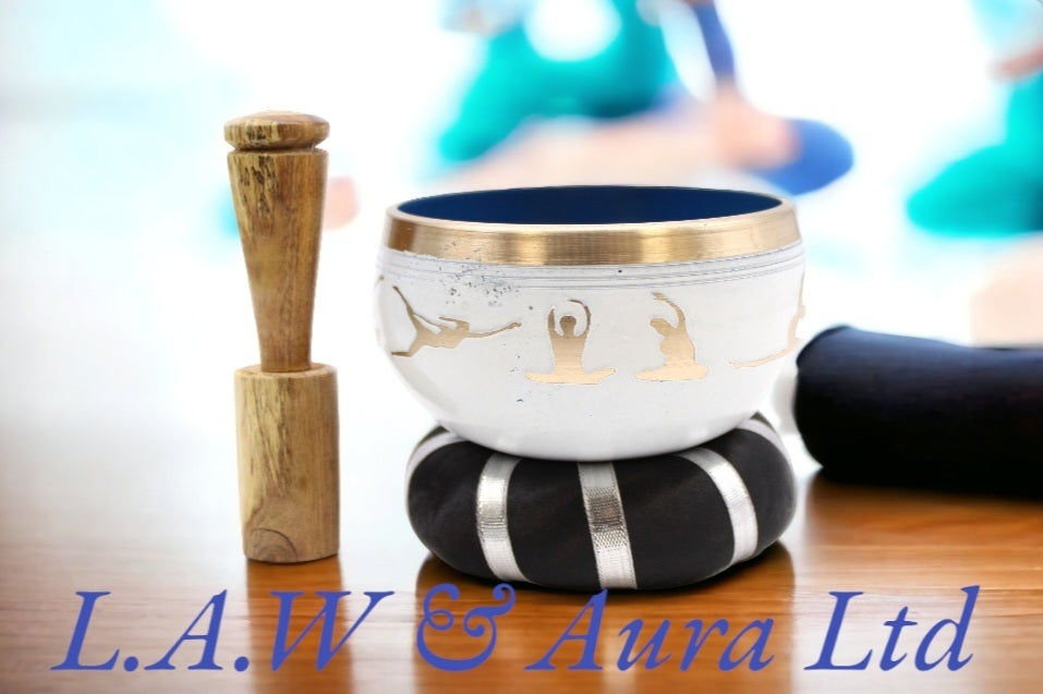 Yoga Moves Singing Bowl Set- White/Blue 10.7cm