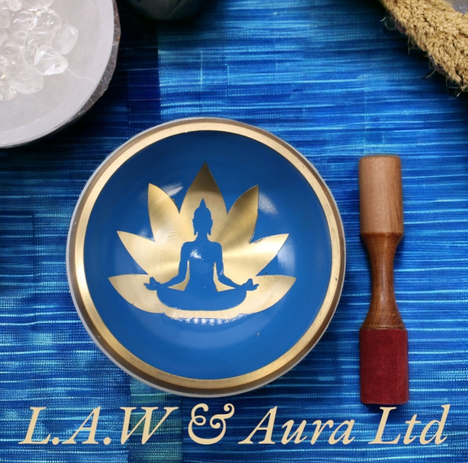 Lrg Yoga Moves Singing Bowl Set- White/Blue 14cm