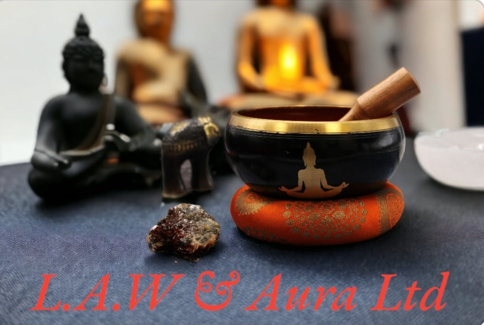 Lrg Buddha Singing Bowl Set- Black/Orange 14cm