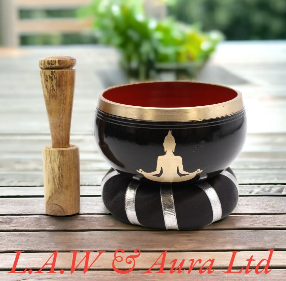 Buddha Singing Bowl Set- Black/Orange 10.7cm