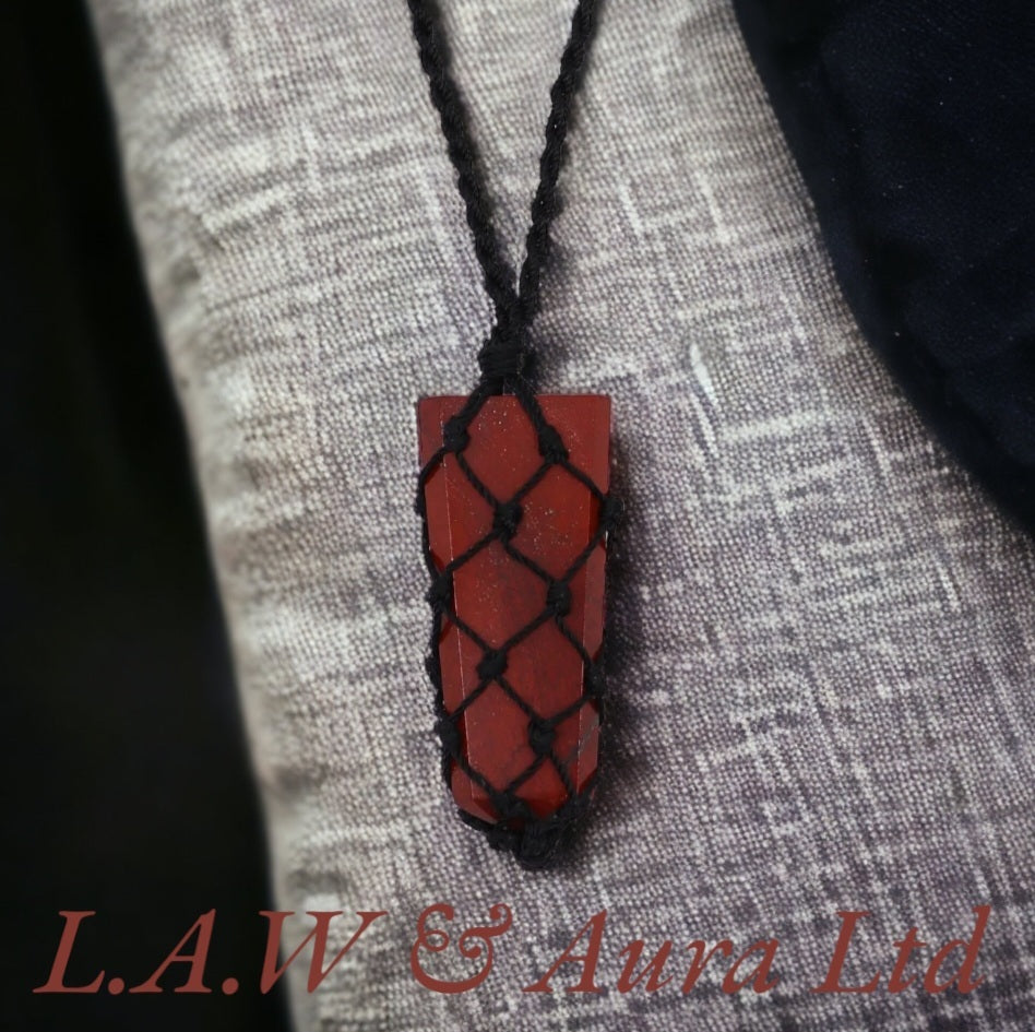 Laced Gemstone Flat Point Pendant - Red Jasper