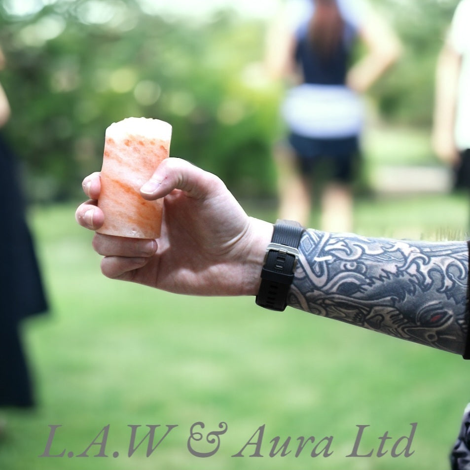 Set of 4 Himalayan Salt Shot Glasses & Wood Serving Stand