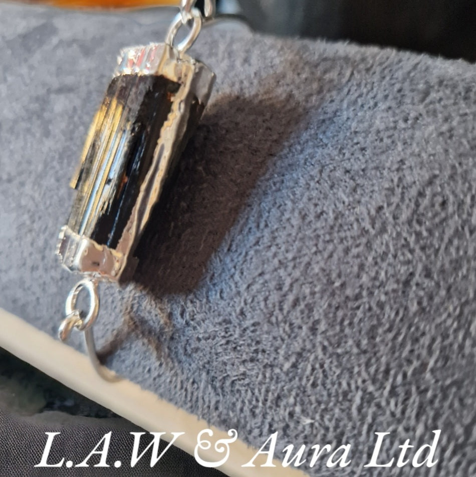 Brazilian Tourmaline Wire Wrapped Silver Plated Bangle 🖤✨️