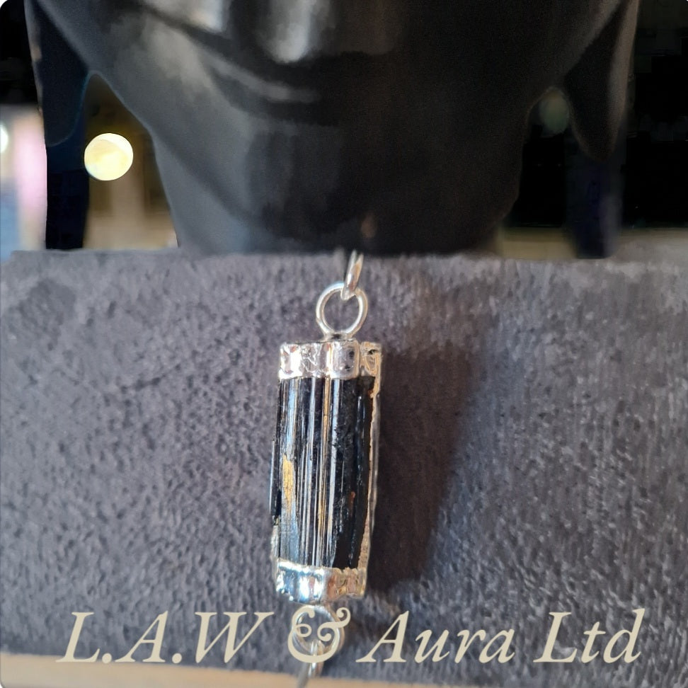 Brazilian Tourmaline Wire Wrapped Silver Plated Bangle 🖤✨️