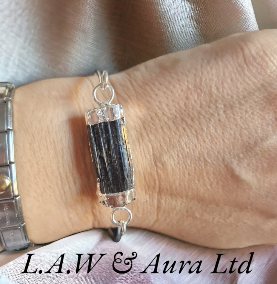 Brazilian Tourmaline Wire Wrapped Silver Plated Bangle 🖤✨️